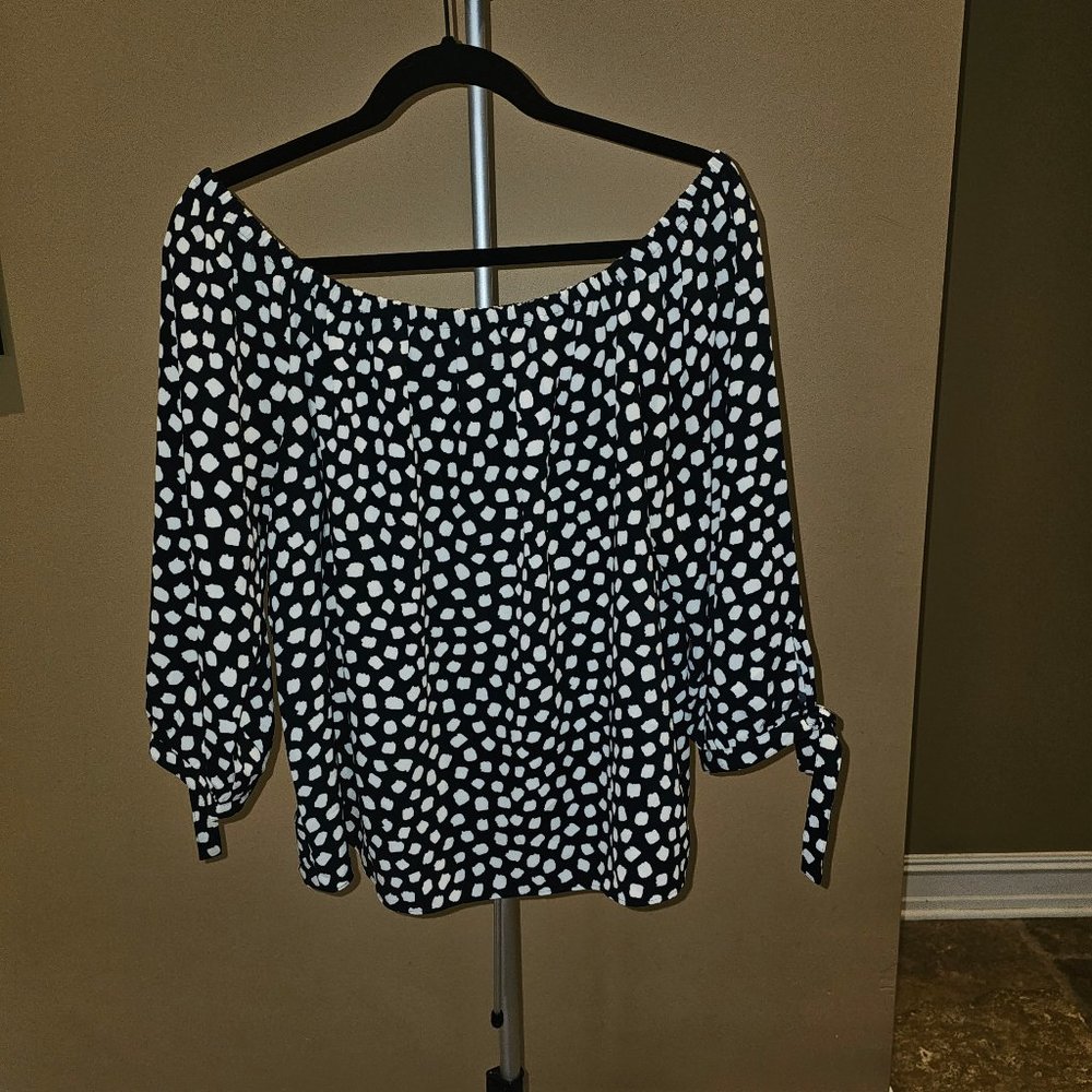 J Crew Black and White Off-Shoulder Blouse